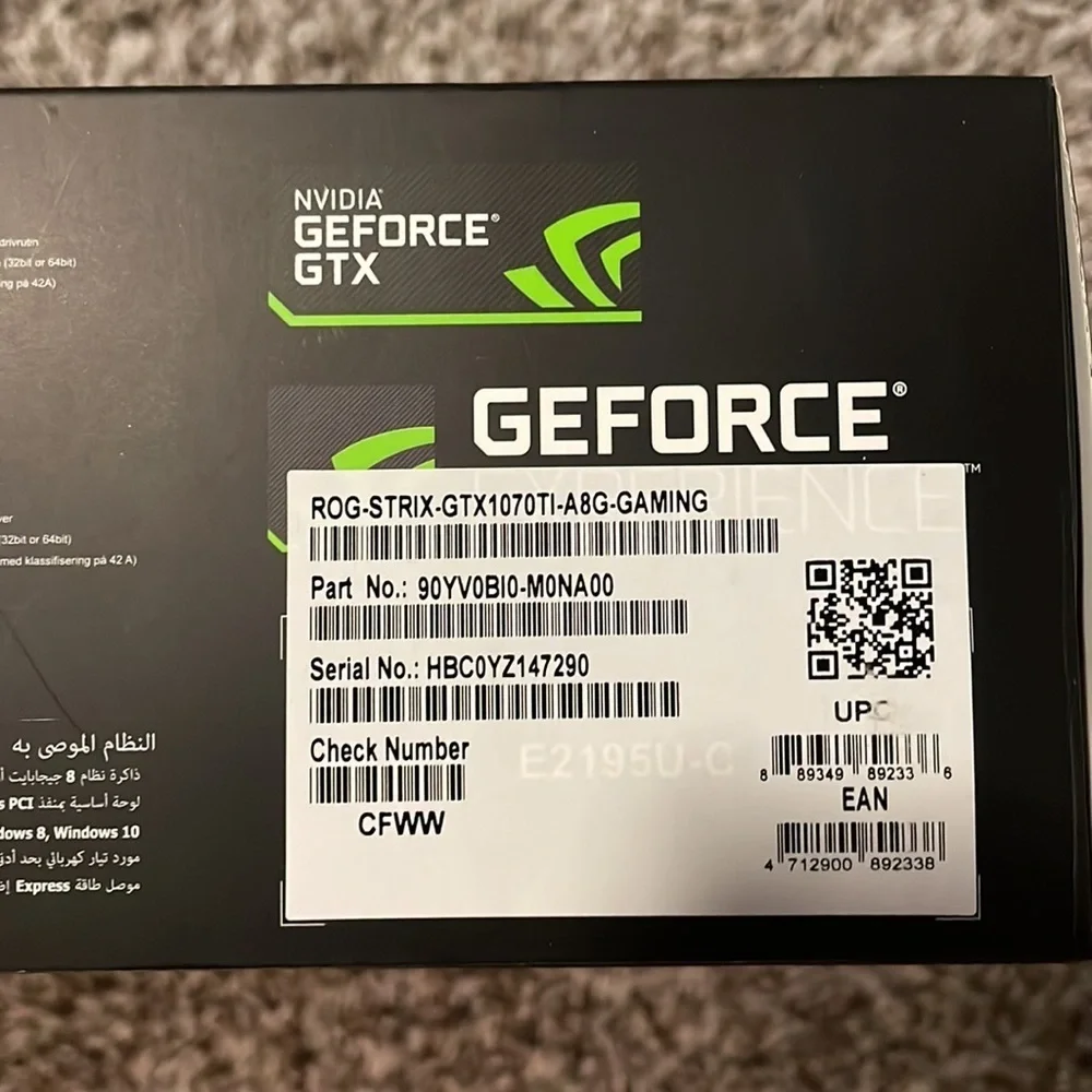 ASUS ROG STRIX 1070 TI graphics card, barely used.